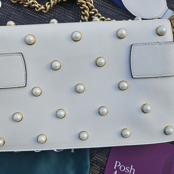 Gucci Bee Nappa Pearl Studded Mini Queen Margaret Broadway Shoulder Bag - Picture 7 of 16